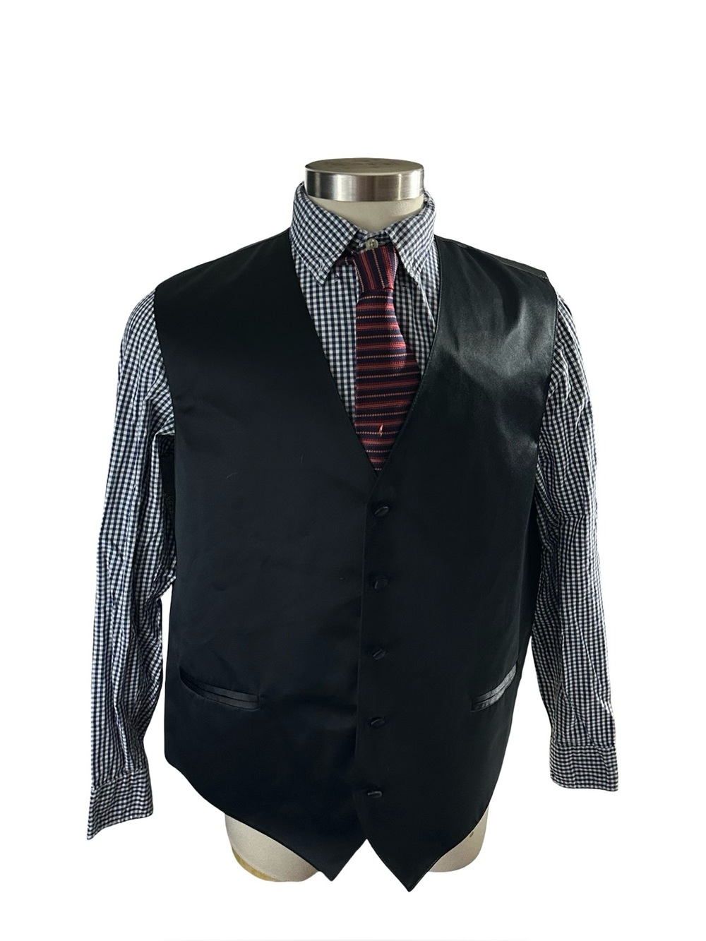 Vesuvio Napoli Mens Satin Tuxedo Vest Waistcoat Black Big & Tall Sz 3XL XXXL